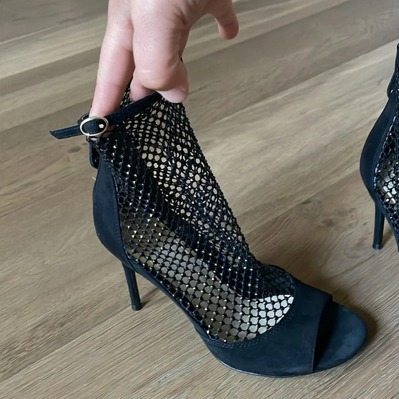 Guess Black Kadre2 Rhinestone Mesh Bootie Pump Heels Size 8 - Picture 3 of 16